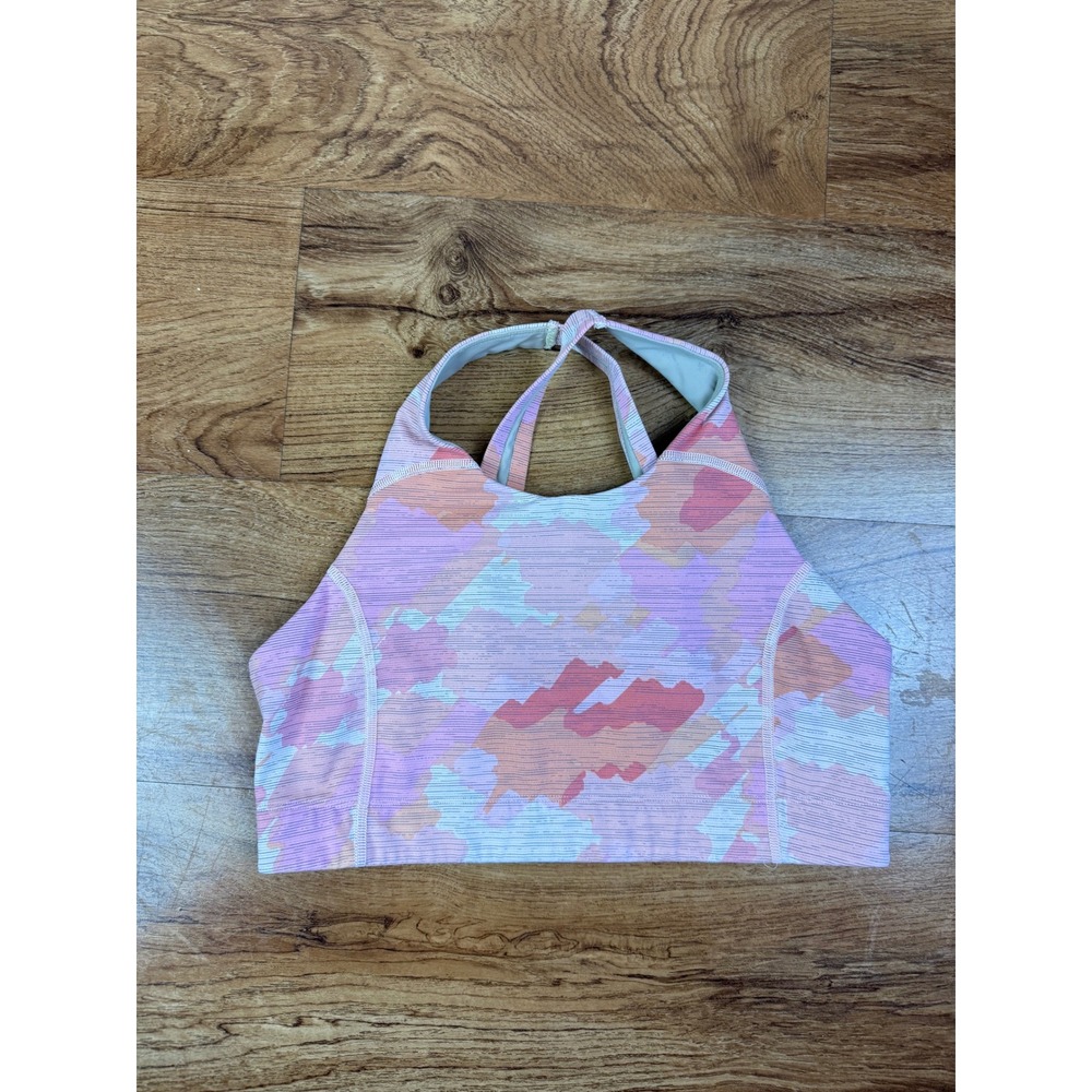 Outdoor Voices Pink Orange Abstract Camo High Neck Racerback Sports Bra Medium